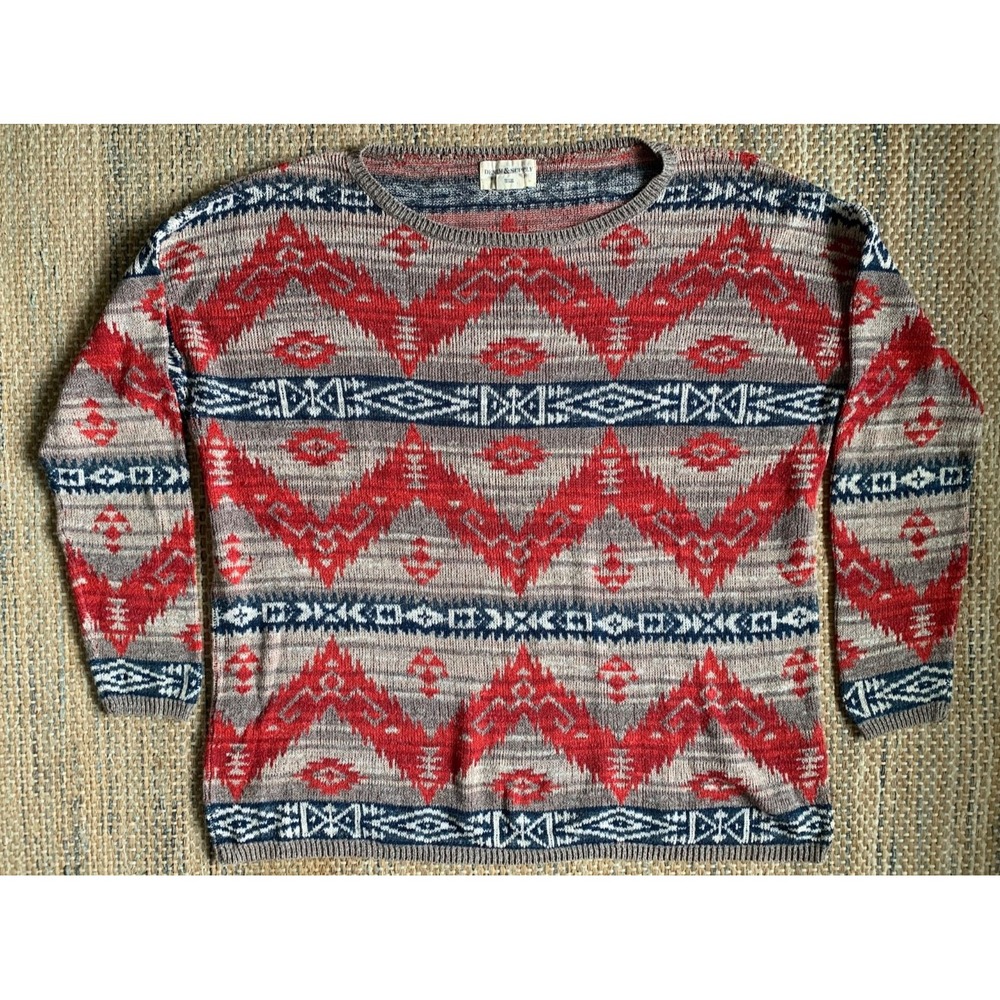 Denim & Supply Ralph Lauren Sweater Women XL Tribal Pullover Blue Red Fall